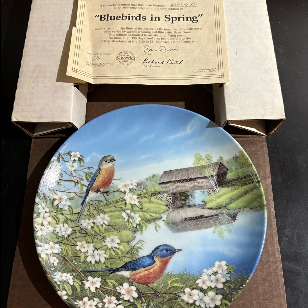 Decorative Plate with Bluebirds and Scenic Design